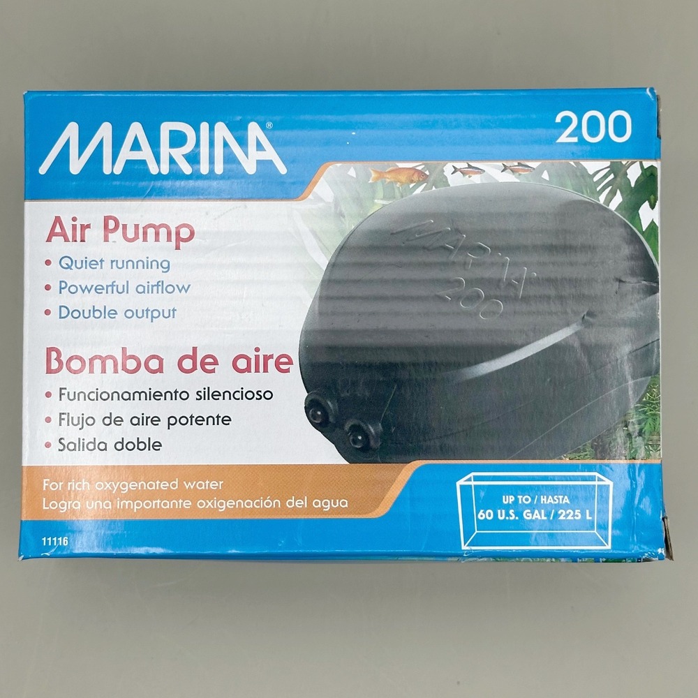 Marina Air Pump 200 - 60 Gallon Black Double Output Quiet Flow Aerator